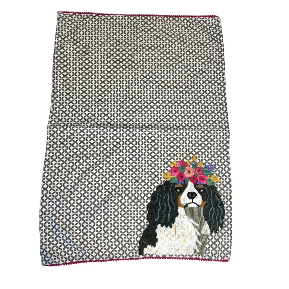KARMA LIVING Cavelier King Charles 19"x27"‎ Cotton Embroidered Tea Dish Towel.